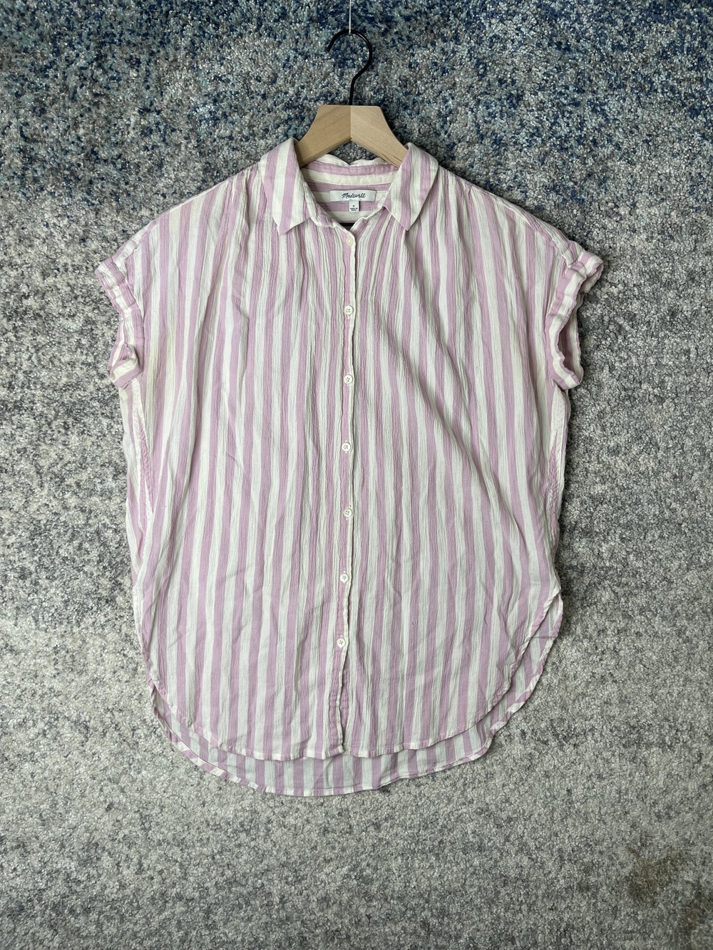 Madewell Shirt Womens Small Striped Short Sleeve Button Down Top Blouse Casual